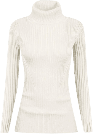 v28 Women Stretchable Turtleneck Knit Long Sleeve Slim Fit Sweater (S, White) at Amazon Women’s Clothing store