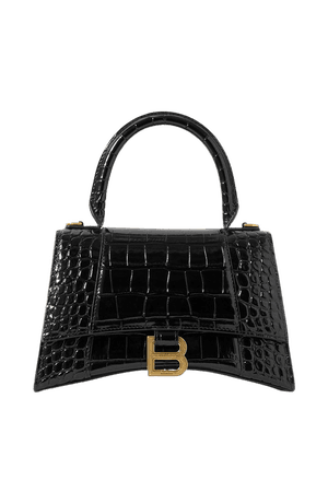 Black Hourglass small glossed croc-effect leather tote | Balenciaga | NET-A-PORTER