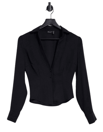 ASOS DESIGN sheer slim fit open shirt in black | ASOS