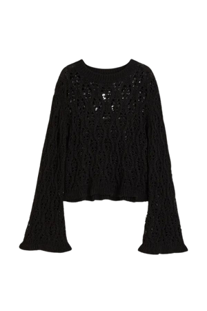 Ruffle-trimmed Pointelle-knit Sweater - Black - Ladies | H&M US