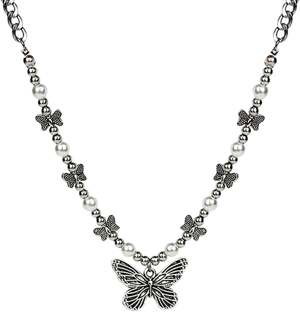 Amazon.com: Grunge Butterfly Pearl Necklace Heavy Gothic Cyber Y2k Harajuku Necklace for Egirls Women (#2): Clothing, Shoes & Jewelry