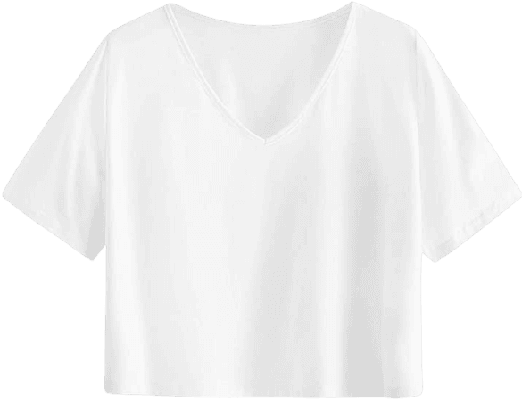 SweatyRocks Women's Casual V Neck Short Sleeve Basic Solid Crop Top T-Shirt White S at Amazon Women’s Clothing store