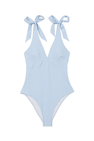 High Leg Swimsuit - Light blue/white striped - Ladies | H&M US