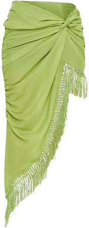 Lime Green Tassel Hem Sheer Midaxi Skirt | PrettyLittleThing USA