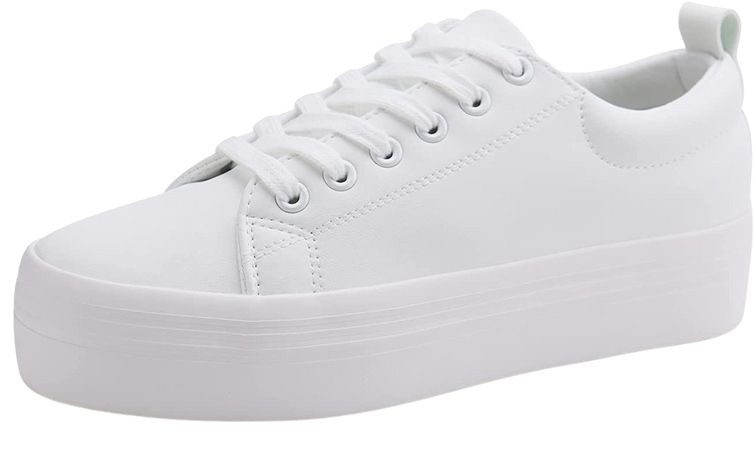 Amazon.com | JABASIC Women Lace Up Platform Sneakers Comfortable Casual Fashion Sneaker Walking Shoes (5,White) | Walking