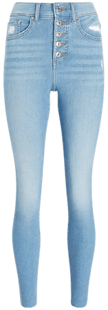 High Waisted Medium Wash Button Fly Skinny Jeans | Express