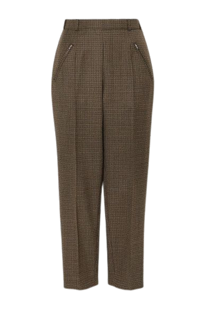Cropped Houndstooth Wool Straight-leg Pants - Brown