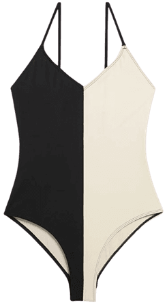 Black & white swimsuit with slim straps - Black and white - Monki WW
