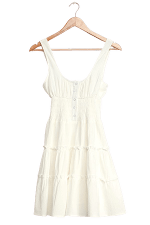 Trendy Tiered Dress - White Skater Dress - Smocked Mini Dress