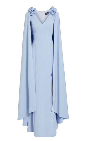 pastel blue 1 2 3 4 MARCHESA NOTTE Cape-effect floral-appliquéd cady gown