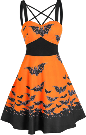 Front Strappy Bat Print High Waist Mini Cami Dress