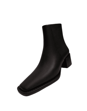 Mango mid heeled boots with square toe in black | ASOS