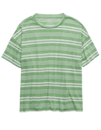 Aerie Breezy Linen Striped Distressed T-Shirt