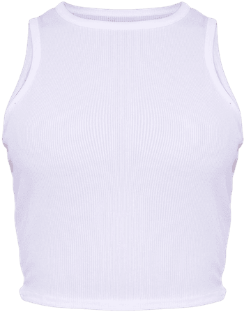 Recycled White Rib Racer Neck Vest | Tops | PrettyLittleThing USA