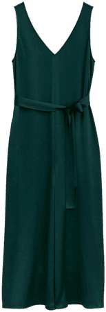 Dark Green V-Neck Belted Jumpsuit | Women Dresses | Lattelier Store