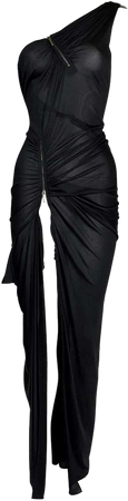 S/S 2001 Christian Dior John Galliano Runway Black Zipper One Shoulder Dress