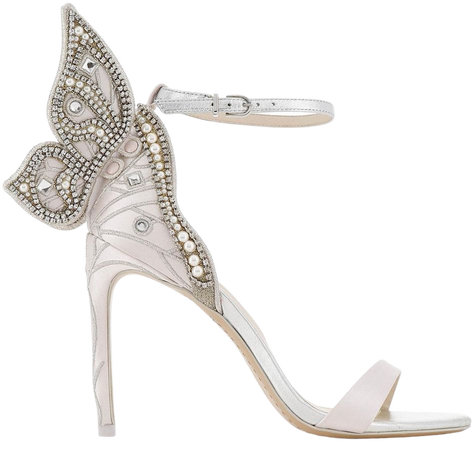 white diamanté butterfly heels