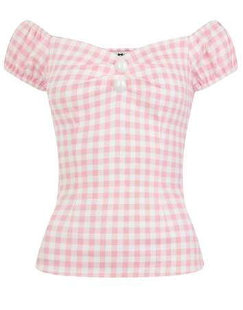 Pink Gingham Top with Pearl Buttons