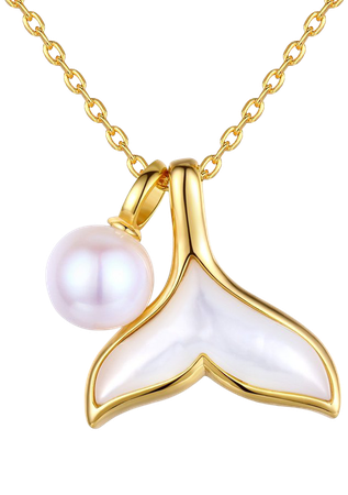 gold pearl whale tail necklace