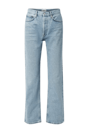 Lana Distressed Organic Mid-rise Straight-leg Jeans - Light denim