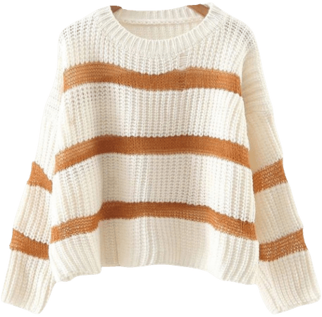 brown and white striped sweater