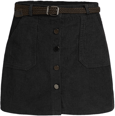 Romwe Women's Cute Mini Corduroy Button Down Pocket Skirt with Belt
