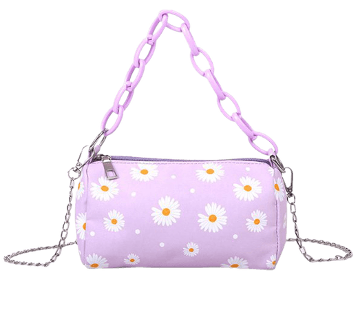 Chinatera Daisy Flower Handbag Beach Women Canvas Chain Shoulder Bucket Bag (Purple) - Walmart.com - Walmart.com
