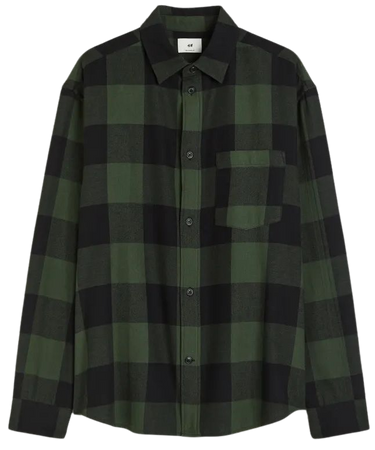 Relaxed Fit Flannel Shirt - Dark green/checked - Men | H&M US