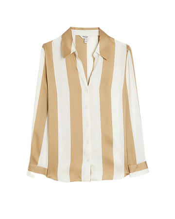 Brown satin striped long sleeve shirt | River Island