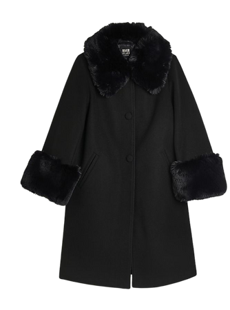 Black faux fur longline coat | River Island