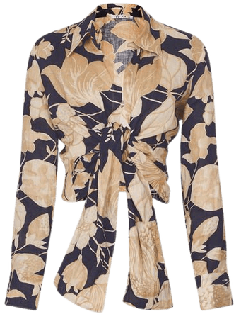 Reiss Navy Corinne Print Linen Printed Tie Waist Shirt Blouse | REISS USA
