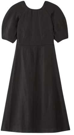 The Linen Short-Sleeve Scoop Midi Dress Black – Everlane