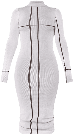 White Contour Seamless Rib Binding Detail Long Sleeve Midaxi Dress - Dresses - Womens Clothing | PrettyLittleThing USA