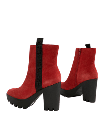 Calvin Klein chunky red suede branded heeled ankle boots | ASOS