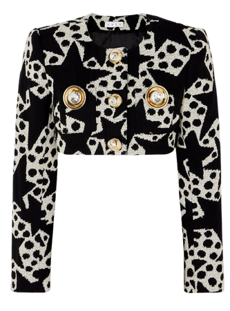 AREA Cropped embellished cotton-blend jacquard blazer