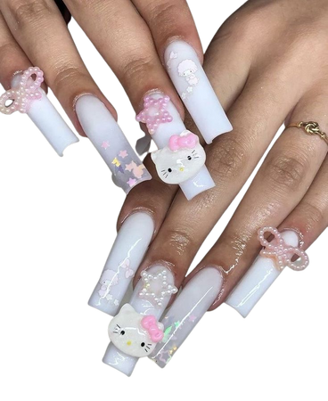 white hello kitty nails