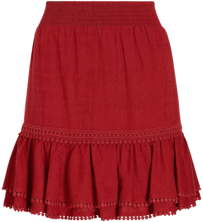 High Waisted Smocked Ruffle Linen-blend Skirt | Express
