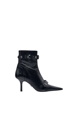 LEATHER ANKLE BOOTS WITH STUDDED STRAPS - Black | ZARA United States