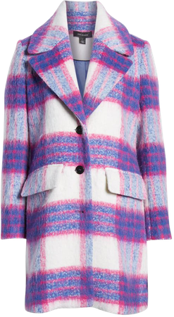 Halogen® Bold Plaid Coat pink blue