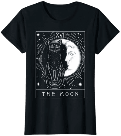 Amazon.com: Tarot Card Crescent Moon And Cat Graphic T-Shirt: Clothing