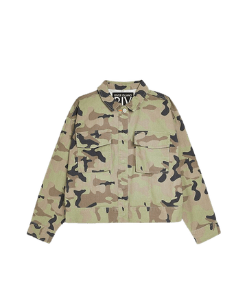 Khaki camo denim jacket | River Island