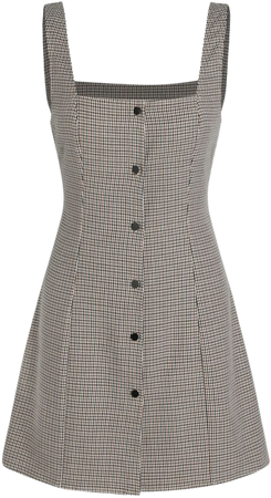 Houndstooth Square Neck Button Up Mini Dress - Cider