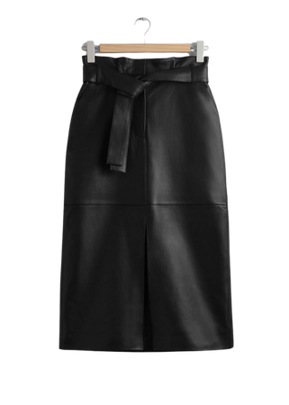 Leather Paperbag Waist Skirt - Black - Midi skirts - & Other Stories US