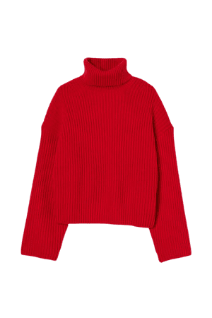 Ribbed Turtleneck Sweater - Red - Ladies | H&M US