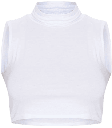 Essential White Cotton Roll Neck Crop Top | PrettyLittleThing USA