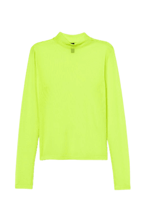 Mock Turtleneck Mesh Top - Neon yellow - Ladies | H&M US