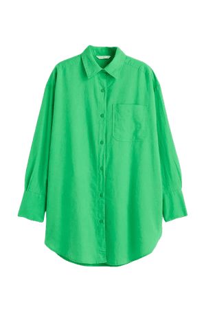 Oversized Linen-blend Shirt - Green - Ladies | H&M US