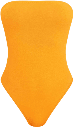 Orange Cotton Blend Bandeau Bodysuit | Tops | PrettyLittleThing USA