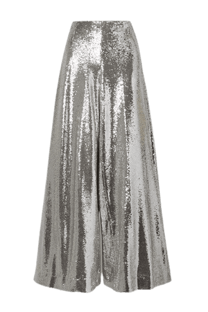 Sequined Organza Wide-leg Pants - Silver