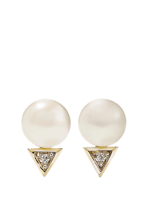 Gold 14-karat gold pearl and diamond earrings | Mateo | NET-A-PORTER